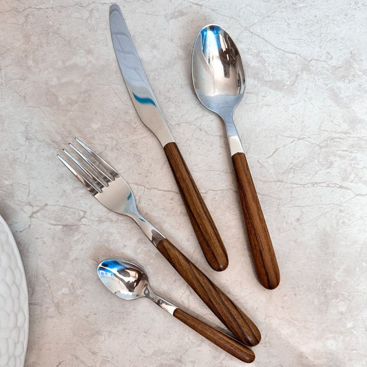 Faqueiro em Inox com Cabo Marrom - Conjunto de 24 Peças