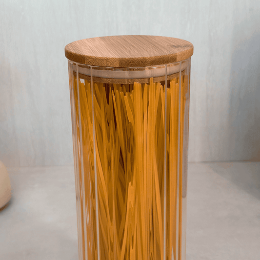 Porta Mantimento Canelado com Tampa em Bambu 1,9L