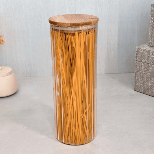 Porta Mantimento Canelado com Tampa em Bambu 1,9L
