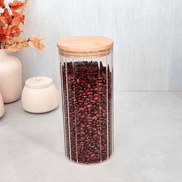 Porta Mantimento Canelado com Tampa em Bambu 1,5L