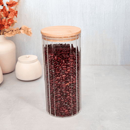 Porta Mantimento Canelado com Tampa em Bambu 1,5L